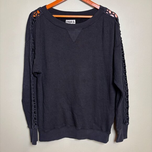 Pam & Gela Womens Sweater Sweatshirt Size Small Black Crochet Grunge Dark Goth - Picture 1 of 15